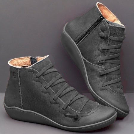 Schnürung Stiefeletten für Damen | Seitenreißverschluss Flache Sohle Bootie