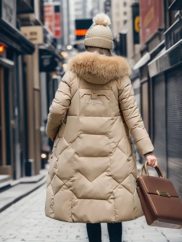 Langer Damen Winter-Parka | Dicker warmer Puffer mit Kunstpelz Kapuze