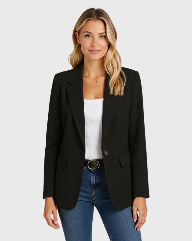 Langer Ein Knopf Pattentaschen Revers Blazer für Damen | Strukturierte Schulter
