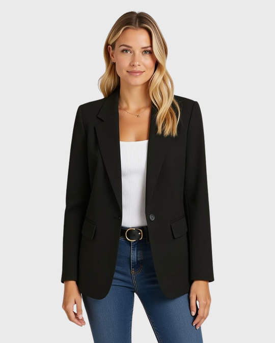 Langer Ein Knopf Pattentaschen Revers Blazer für Damen | Strukturierte Schulter