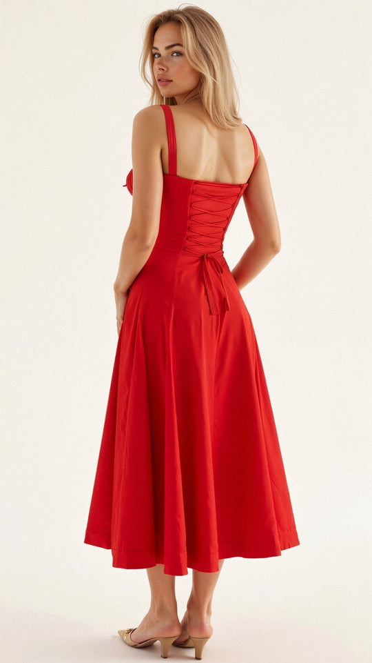 Damen Sweetheart Ausschnitt Blumen Kleid | Midi