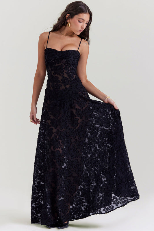 Floral besticktes Damenkleid | Maxi