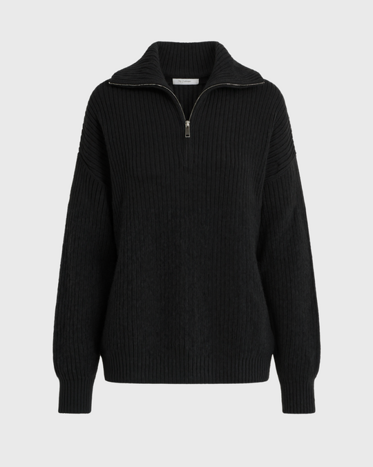 Halber Reißverschluss Stehkragen Pullover für Damen | Grobstrick