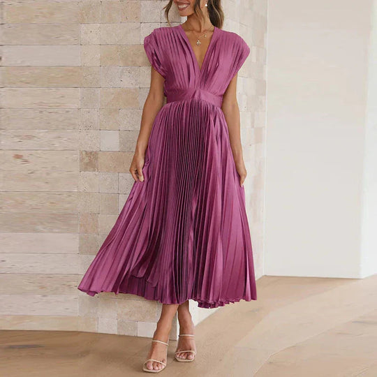 Damen V-Ausschnitt Maxikleid | Plissee