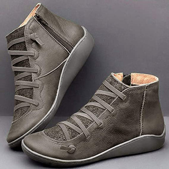 Schnürung Stiefeletten für Damen | Seitenreißverschluss Flache Sohle Bootie