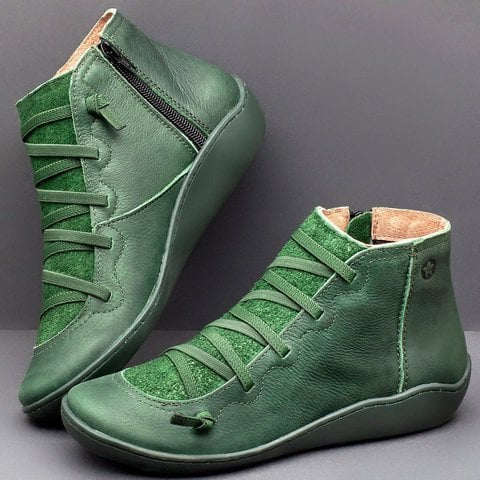 Schnürung Stiefeletten für Damen | Seitenreißverschluss Flache Sohle Bootie