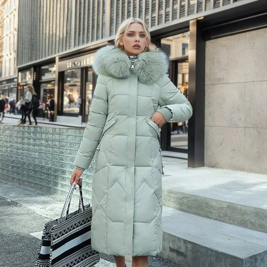 Langer Damen Winter-Parka | Dicker warmer Puffer mit Kunstpelz Kapuze