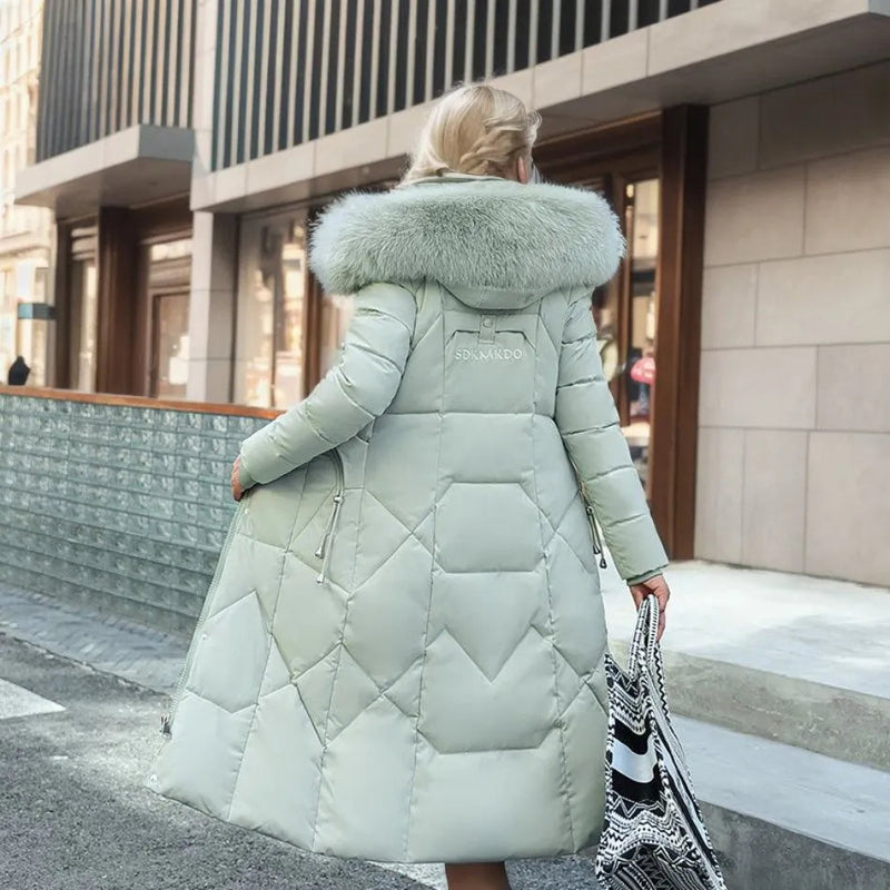 Langer Damen Winter-Parka | Dicker warmer Puffer mit Kunstpelz Kapuze