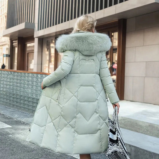 Langer Damen Winter-Parka | Dicker warmer Puffer mit Kunstpelz Kapuze