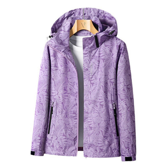 Bedruckte Draußen-Jacke mit Kapuze für Damen | Leichter, lässiger Windbreaker