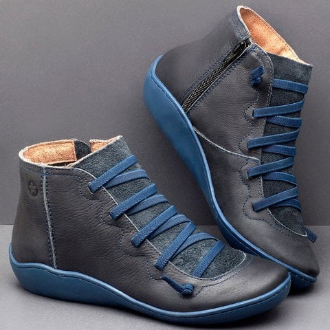Schnürung Stiefeletten für Damen | Seitenreißverschluss Flache Sohle Bootie