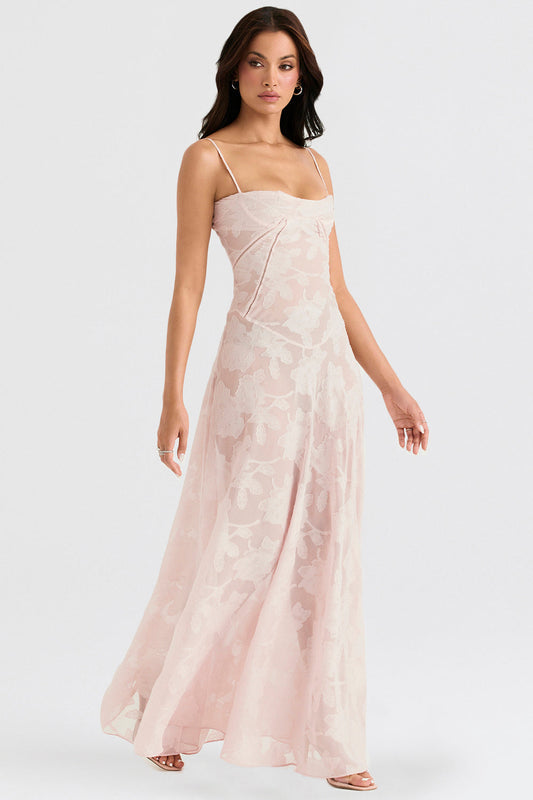 Floral besticktes Damenkleid | Maxi