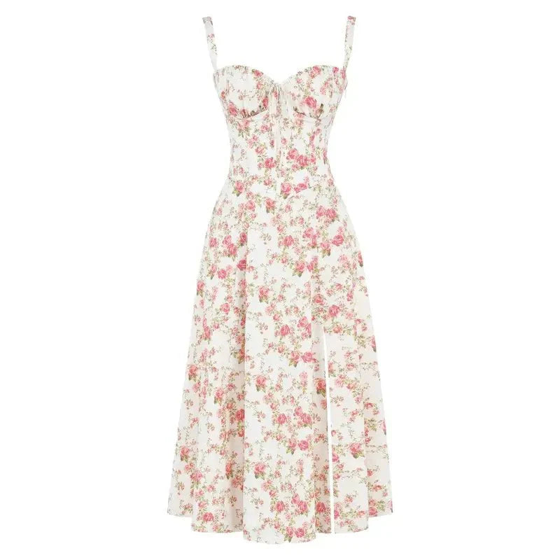 Damen Sweetheart Ausschnitt Blumen Kleid | Midi
