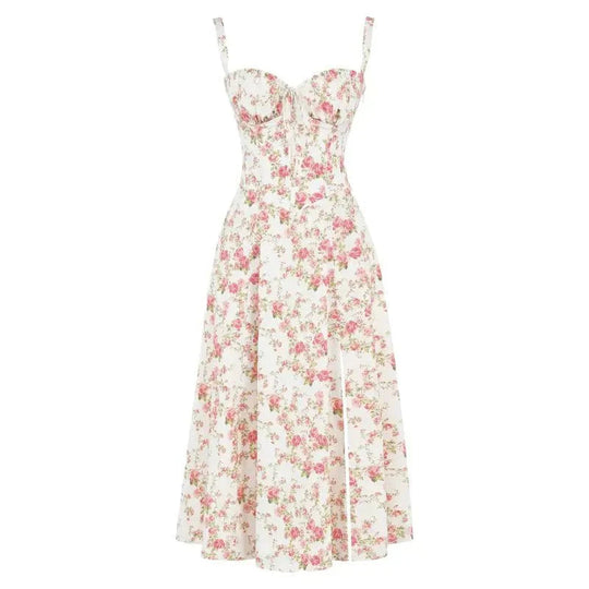 Damen Sweetheart Ausschnitt Blumen Kleid | Midi