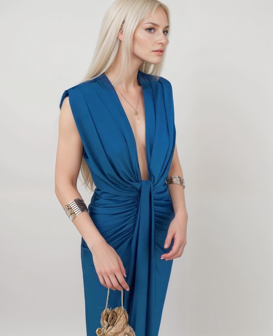 Drapiertes Damenkleid | Midi