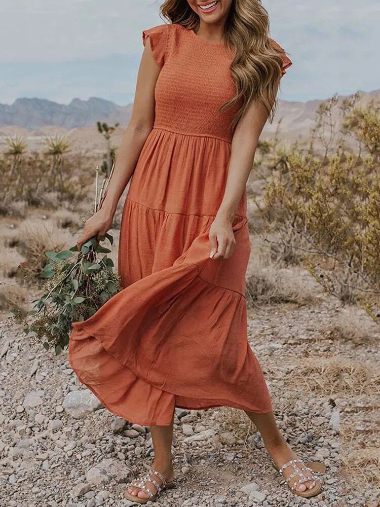 Fließendes Böhmisch Kleid für Damen | Midi