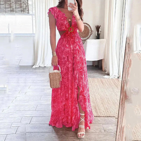 Damen Maxi Kleid mit Blumenmuster | ärmellos