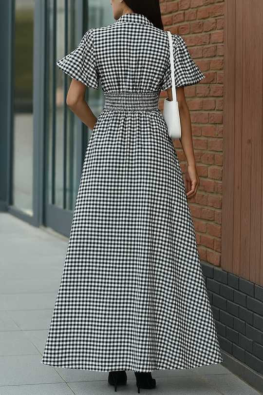 Kariertes Taschenkleid für Damen | Maxi