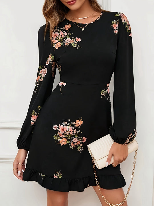 Florales Kleid mit Puffärmeln für Damen | Mini