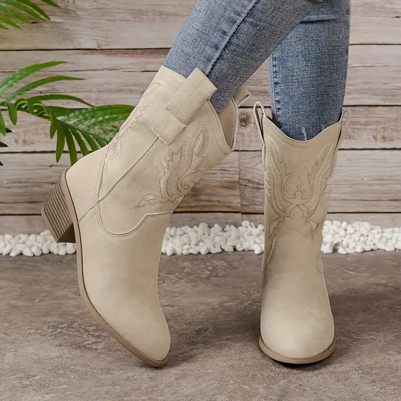 Damen bestickte Westernstiefel | Blockabsatz