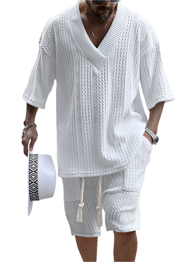 Herren Kabelgestrickte Sommer-Set | Zweiteilig