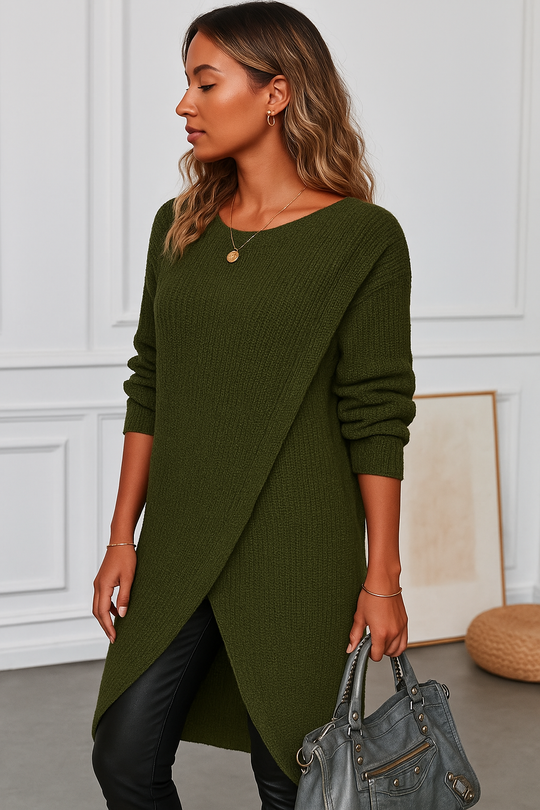 Asymmetrisches Damen-Pulloverkleid | Midi
