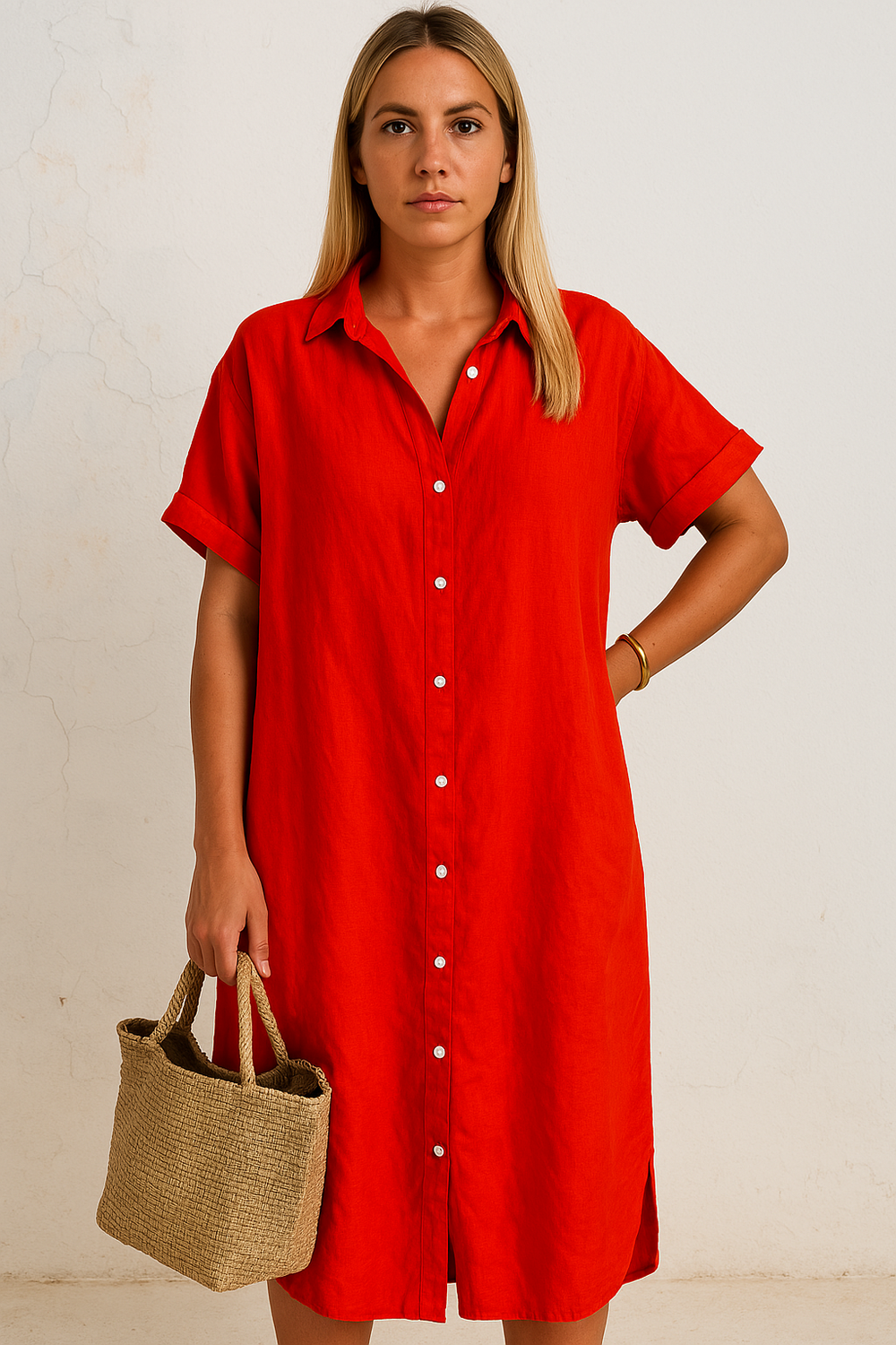 Damen Halsausschnitt Hemd Kleid | Midi
