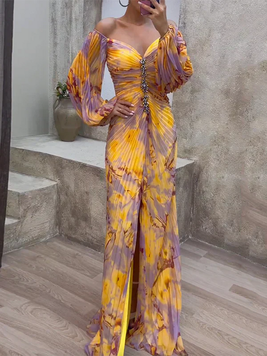 Damen Krawattenfärbung Kleid mit V-Ausschnitt | Maxi