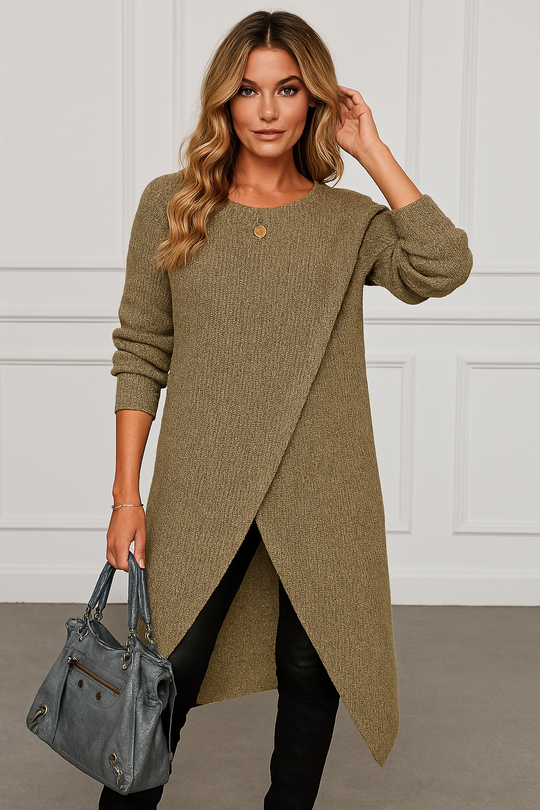 Asymmetrisches Damen-Pulloverkleid | Midi