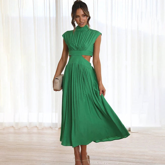 Damen Kleid mit hohem Kragen und Ausschnitt | Maxi