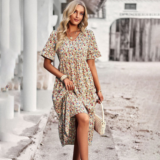 Damen Sommer Blumen Kleid | Midi