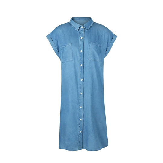 Kurzärmeliges Denim-Kleid | Midi für Damen