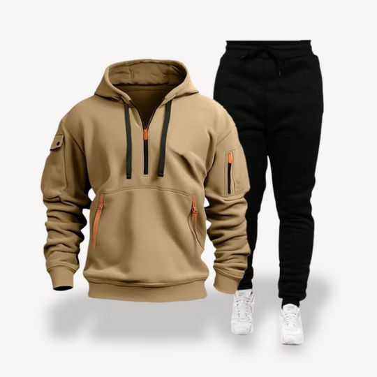 Zip-Up Kapuzenpulli und Hose Zweiteiliges Set für Herren | Lässig Trainingsanzug