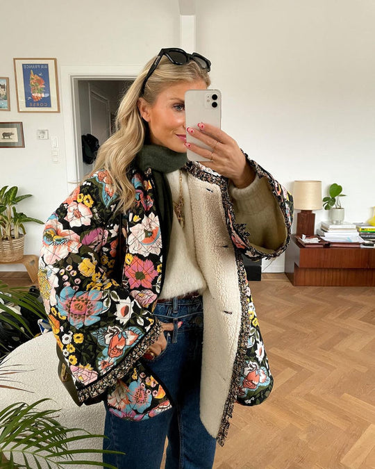 Übergroße geblümte Jacke für Damen | Gepolstert