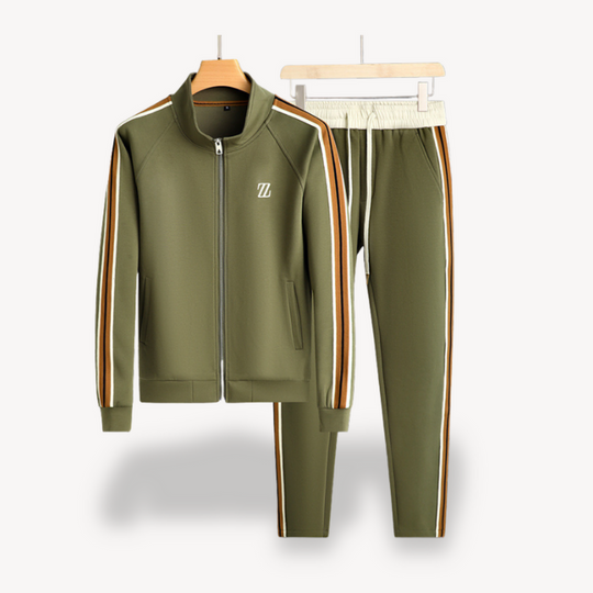 Gestreifter Trainingsanzug für Herren | Zweiteiliges Zip-Up Jacke und Jogginghose Set