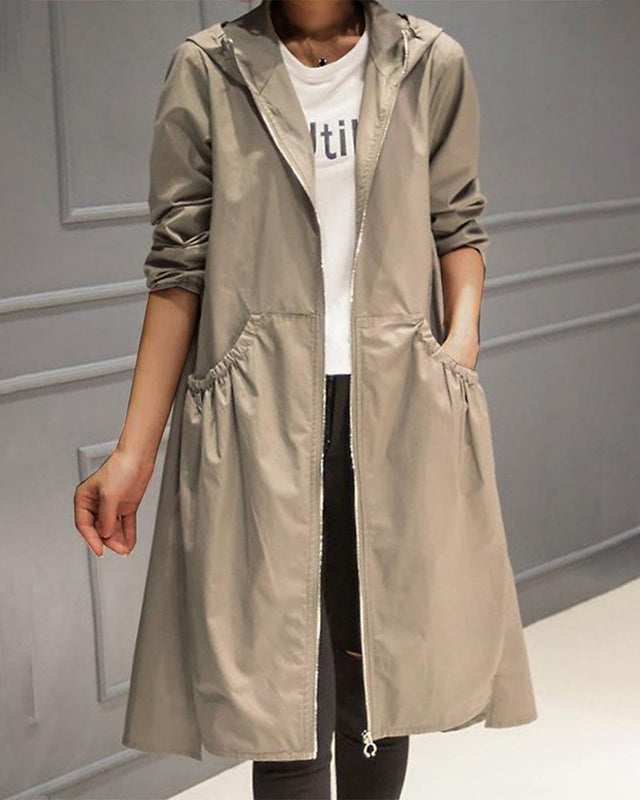 Damen-Kapuzenjacke im koreanischen Stil | Mittellang