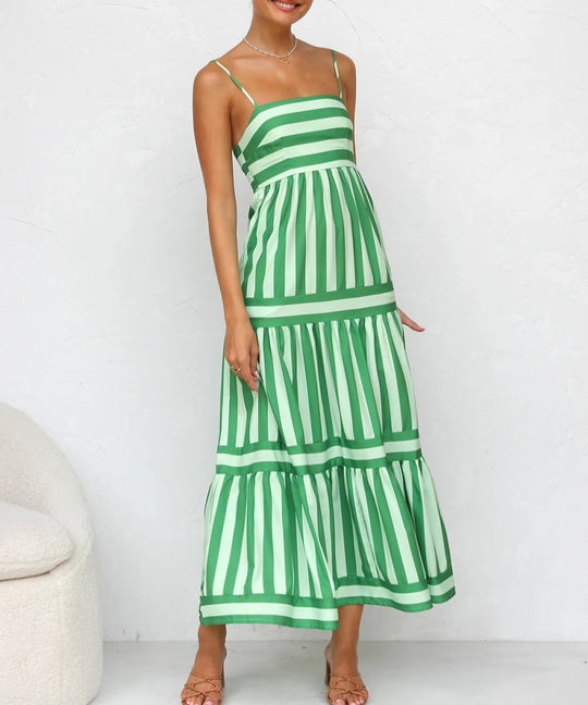 Gestreiftes Kleid für Damen | Gestaffelt Midi