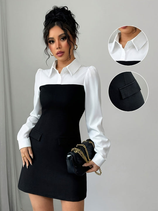Damen Farbenblock Kleid | Mini