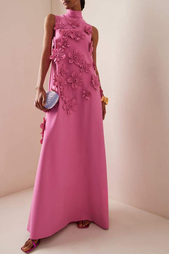 Damen-Blumenkleid | Maxi mit hohem Ausschnitt