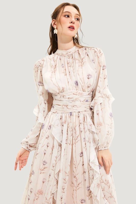 Damen Blumen Midikleid | Plissiert