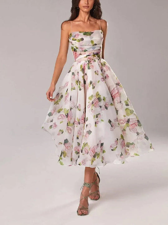Damen Kleid mit floralen Spitzeneinsätzen | Midi