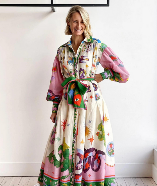 Boho-inspiriertes bedrucktes Kleid für Damen | Maxi