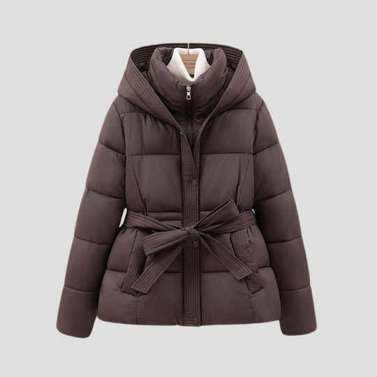 Gefütterte Jacke mit Bindegürtel für Damen | Kurze Oberbekleidung mit Kapuze