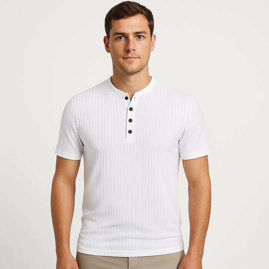 Muskelfit Henley-Hemd für Herren | Gerippt