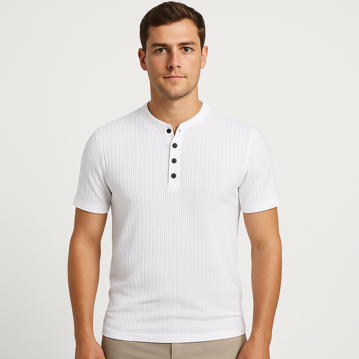 Męska dopasowana koszulka Henley | prążkowana