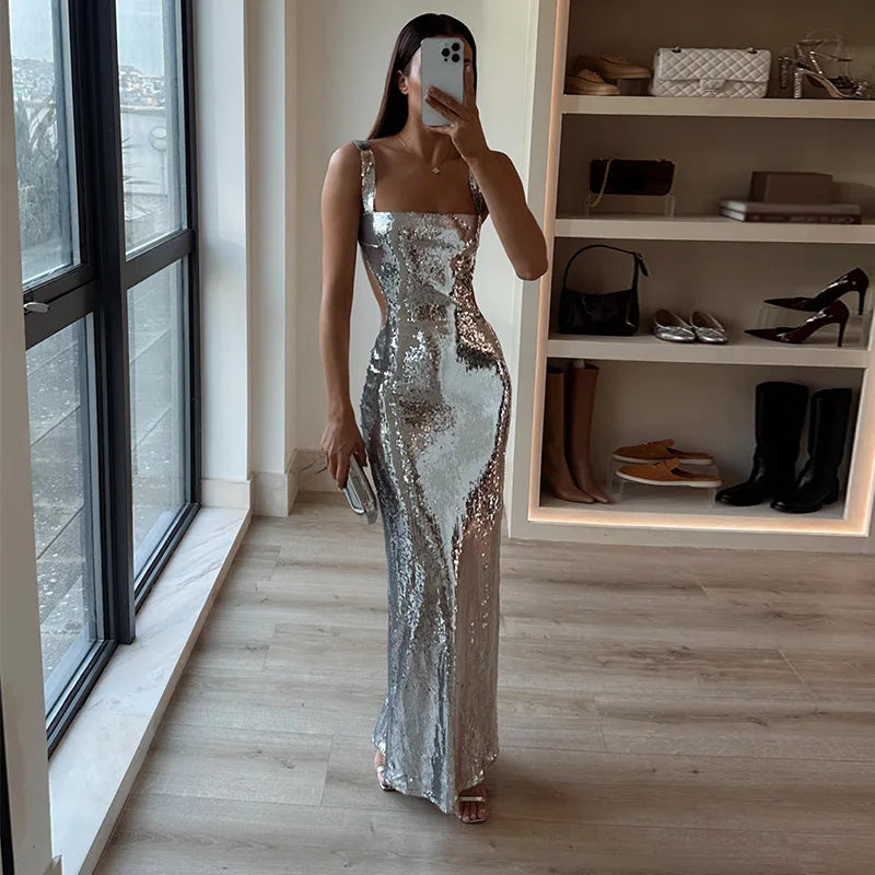 Silbernes Kleid für Frauen | Midi