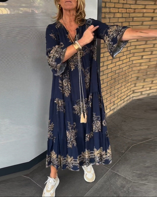 Damen V-Ausschnitt Kleid | Midi mit gerüschter Manschette