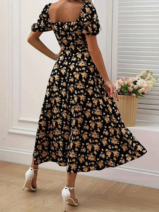 Damen Blumen A-Linie Kleid für Frühling | Midi