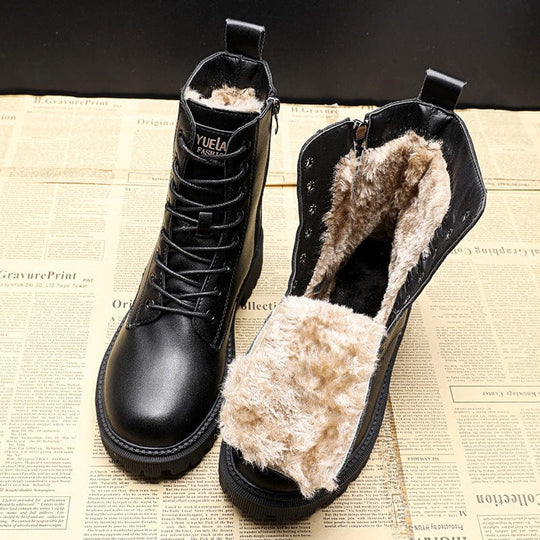 Dicke Sohle Schnür-Stiefeletten für Damen | Seitenreißverschluss Kaltwetter Bootie
