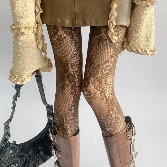 Damen Feinstrumpfhose mit Hohlem Muster | Modische Spitzenoptik